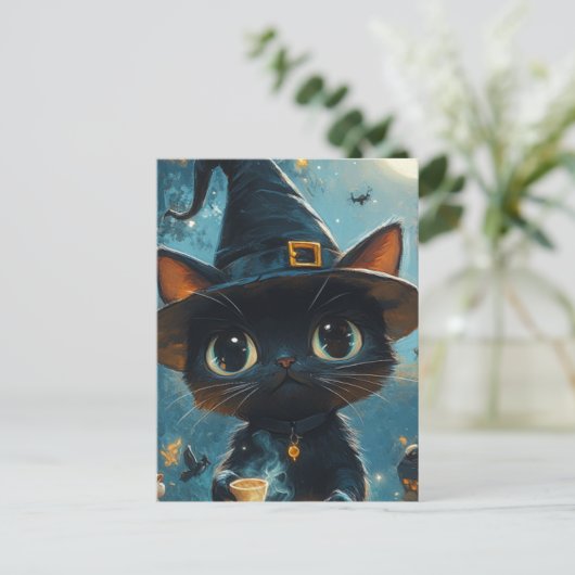 Carte Postale Adorable sorcière de chat (Debout devant)