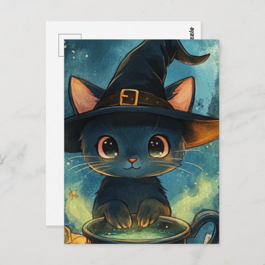 Carte Postale Adorable sorcière de chat (Devant / Derrière)