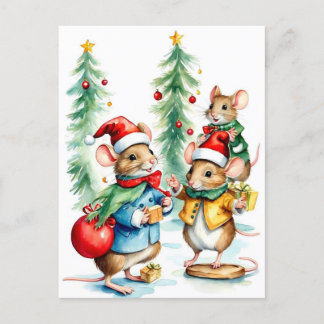 Carte Postale adorable souris de Noël