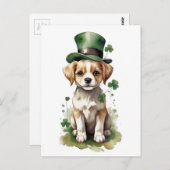Carte Postale Adorable St. Patrick's Day Chiot (Devant / Derrière)
