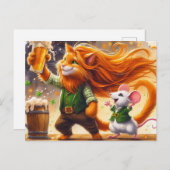 Carte Postale Adorable St. Patricks Day Ginger Cat et une souris (Devant / Derrière)