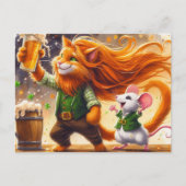 Carte Postale Adorable St. Patricks Day Ginger Cat et une souris (Devant)