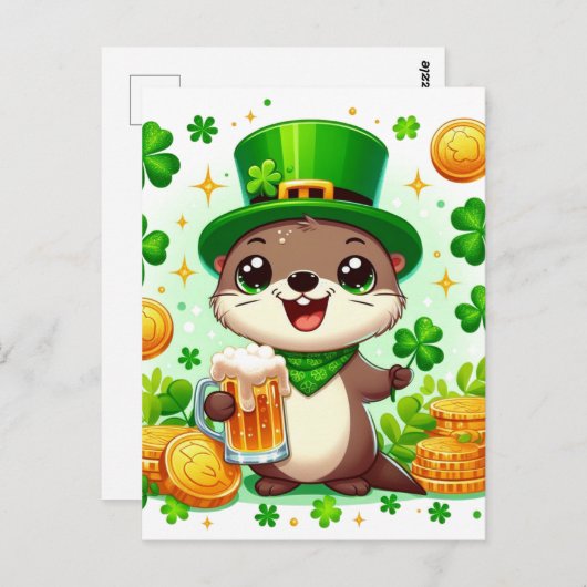 Carte Postale Adorable St. Patricks Day Otter (Devant / Derrière)