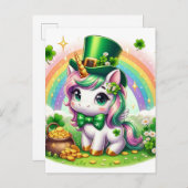 Carte Postale Adorable St. Patricks Day Unicorn Rainbow Gold (Devant / Derrière)