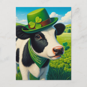 Carte Postale Adorable St. Patrick's Day Vache noire et blanche