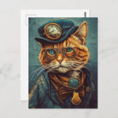 Carte Postale Adorable Steampunk Ginger Cat (Devant / Derrière)