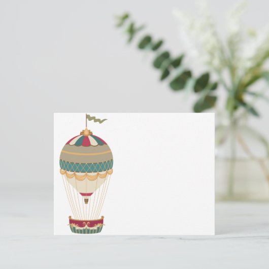 Carte Postale Adorable Steampunk Hot Air Balloon avec drapeau (Debout devant)