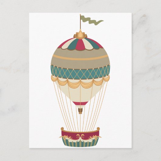 Carte Postale Adorable Steampunk Hot Air Balloon avec drapeau (Devant)