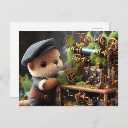 Carte Postale Adorable Steampunk Otter fonctionne sur les machin (Devant / Derrière)