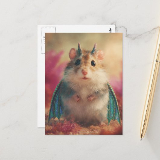 Carte Postale Adorable Sweet Hamster Dragon with Horns (Devant/Arrière en situation)
