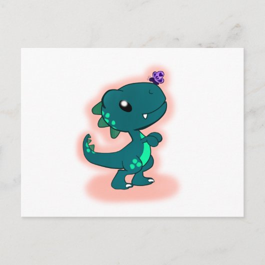 Carte Postale Adorable T-Rex Turquoise (Devant)