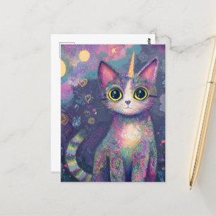 Carte Postale Adorable Unicorn Kitty Imaginaire Art
