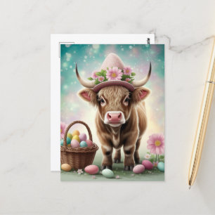 Carte Postale Adorable Vache Brown de Pâques