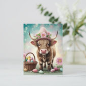 Carte Postale Adorable Vache Brown de Pâques (Debout devant)