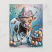 Carte Postale Adorable Vache Brown de Pâques tachetée (Devant)
