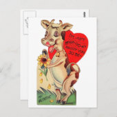 Carte Postale Adorable Vache Saint-Valentin (Devant / Derrière)