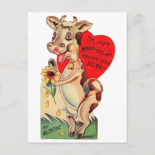 Carte Postale Adorable Vache Saint-Valentin (Devant)