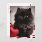 Carte Postale Adorable Valentine Fluffy Black Kitten (Devant / Derrière)