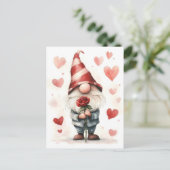 Carte Postale Adorable Valentine's Gnome : avec un Rose (Debout devant)
