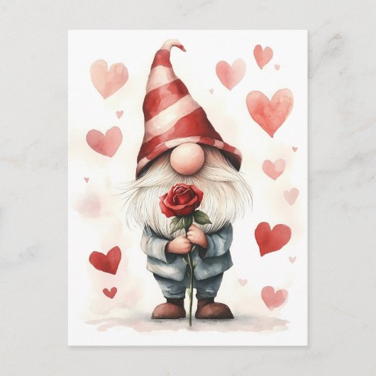 Carte Postale Adorable Valentine's Gnome : avec un Rose (Devant)