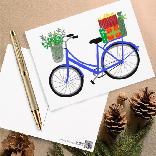 Carte Postale Adorable Vélos de Noël Vacances cadeaux de Noël