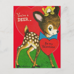Carte postale adorable Vintage Baby Deer Valentine