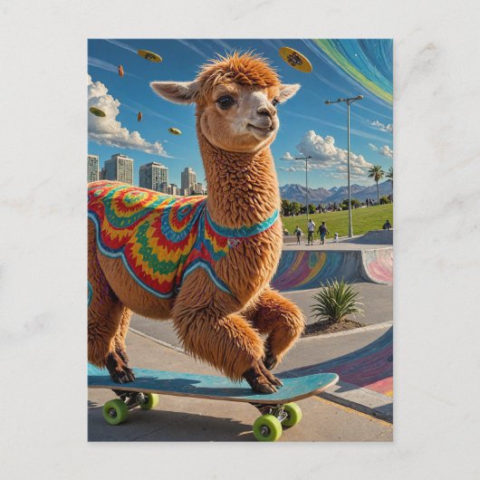 Carte Postale Adorable Weird Skateboard Alpaca (Devant)