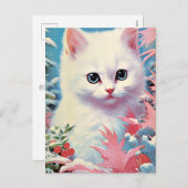 Carte postale adorable White Kitten Christmas - Pa (Devant / Derrière)