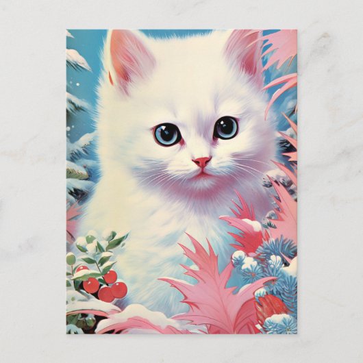 Carte postale adorable White Kitten Christmas - Pa (Devant)