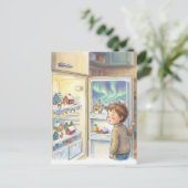 Carte Postale Adorable Winter Scene in Refrig Amazed Boy (Debout devant)