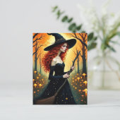 Carte Postale Adorable Witch in Autumn Forest (Debout devant)
