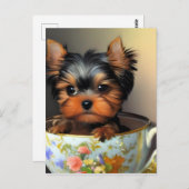 Carte Postale Adorable Yorkie Dans Un Tea (Devant / Derrière)
