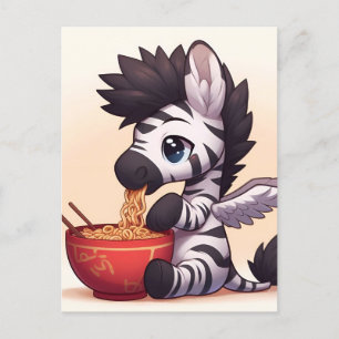 Carte Postale Adorable Zebra Angel manger Ramen