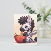 Carte Postale Adorable Zebra Angel manger Ramen (Debout devant)