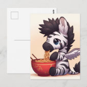 Carte Postale Adorable Zebra Angel manger Ramen (Devant / Derrière)