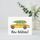 Carte Postale Adresse Faire-part Taxi jaune arbre de Noël (Debout devant)