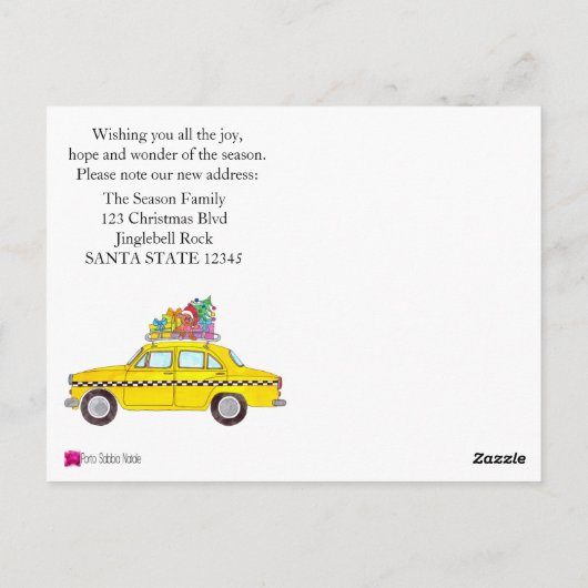 Carte Postale Adresse Faire-part Taxi Jaune Cadeaux de Noël (Dos)