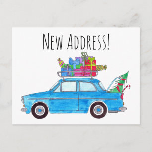 Carte Postale Adresse Voiture bleue Faire-part avec cadeaux de N