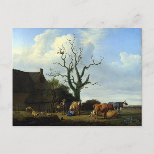 Carte Postale Adriaen van de Velde Une ferme avec un arbre mort (Devant)