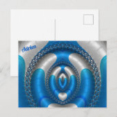 Carte Postale ADRIEN Éclairé ! ~ Conception de fractale 3D bleu (Devant / Derrière)