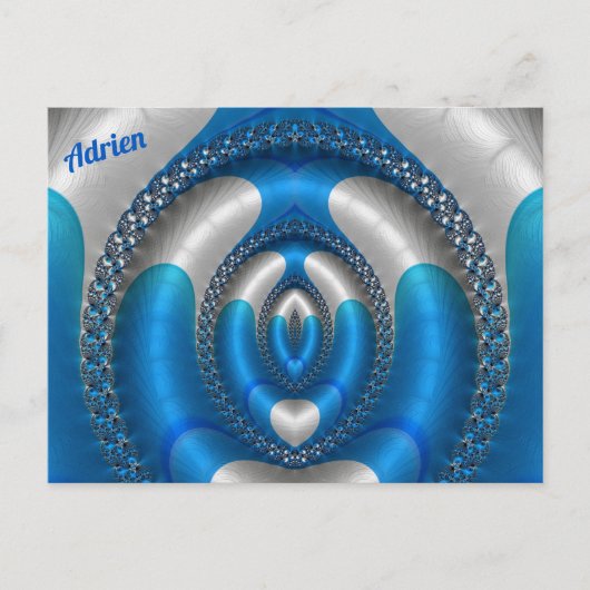Carte Postale ADRIEN Éclairé ! ~ Conception de fractale 3D bleu (Devant)
