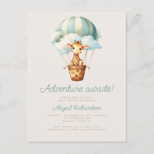 Carte Postale Adventure Attend le Baby shower de ballon Giraffe (Devant)
