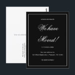 Carte Postale Adventure Attend une nouvelle adresse Moving Faire<br><div class="desc">Cette simple carte postale mobile en noir et blanc présente un design classique avec un script élégant. Ce changement minimaliste d'adresse carte postale faire-part dispose d'une bordure encadrée et des nouvelles de votre grand déménagement. Le verso de cette carte postale de faire-part d'adresse simple comporte un message modifiable sur mesure...</div>