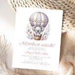 Carte Postale Adventure Await Koala Bear Baby shower de ballon<br><div class="desc">Cette jolie carte postale d'invitation baby shower présente un koala d'aquarelle douce dans une montgolfière rayée grise et rose,  au-dessus des mots "L'aventure vous attend !" en écriture rétro. Personnalisez le texte avec le nom de la maman-to-be dans le script et les détails dans la police sans serif.</div>