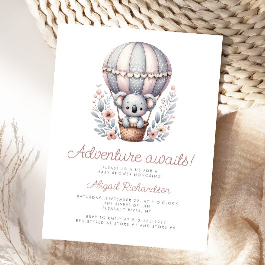 Carte Postale Adventure Await Koala Bear Baby shower de ballon