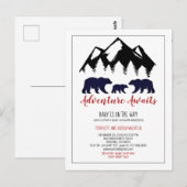 Carte Postale Adventure Await Rustic Woodland Bear Baby shower (Devant / Derrière)