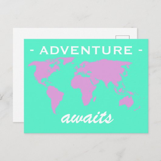 Carte Postale Adventure Await World Map (Devant / Derrière)