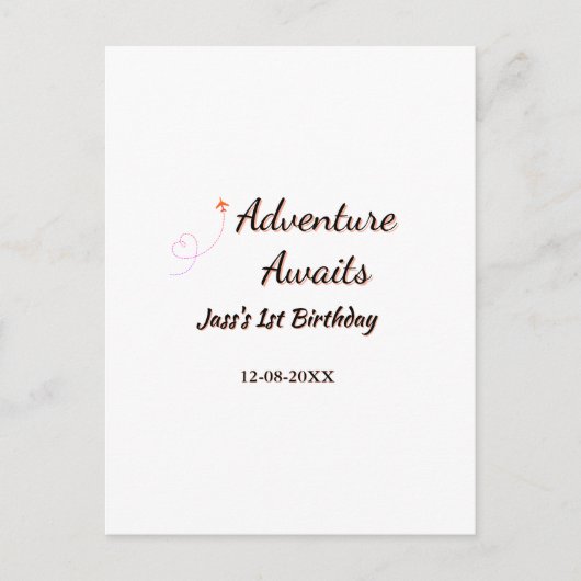 Carte Postale Adventure awaits 1st birthday name date planeretro (Devant)