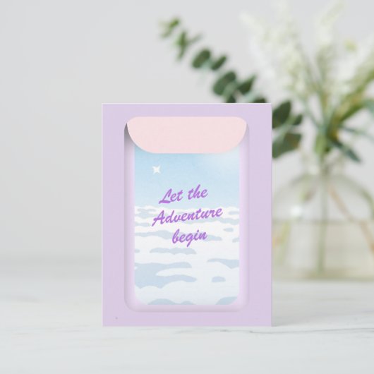 Carte Postale Adventure start bleu ciel fenêtre avion (Debout devant)