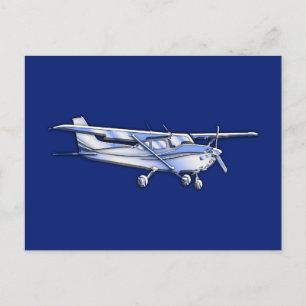 Carte Postale Aéronef Chrome Cessna Silhouette Volant sur bleu